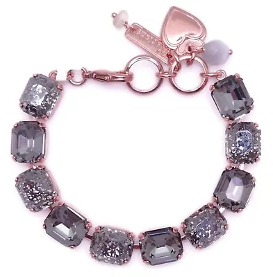 Mariana Rectangle Dark Grey With Snow Leopard Crystals Rose Gold Bracelet 2PA215 • $96.60