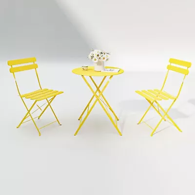 3 Pieces Patio Bistro Balcony Metail Chair Table Set-Yellow • $130.49