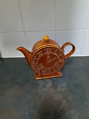 Retro Vintage 1970s Price Kensington P & K Clock Teapot Tea For Two Brown Glaze • £12