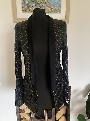 ZARA Black & Gold Shoulder Padded Sequin Jacket Blazer Tux - Size Medium • $62.24