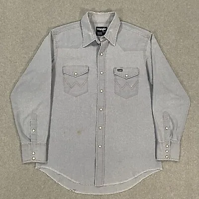$24.95 • Buy Vintage Wrangler Denim Chambray Pearl Snap Western Shirt Mens Sz 16 1/2-34 Large