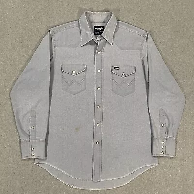 $24.95 • Buy Vintage Wrangler Denim Chambray Pearl Snap Western Shirt Mens Sz 16 1/2-34 Large