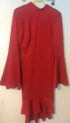 Oh My Love Dress Womens Size M 10-12 New +tags Dress Red Flare Sleeve Peep Back • £4