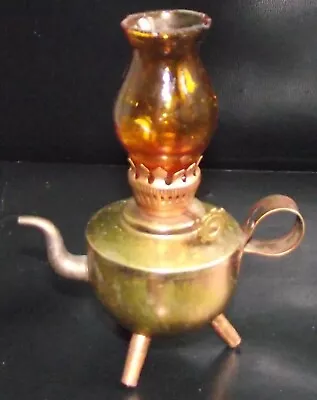 Vintage Miniature Kettle Oil Lamp With Chimney. UK ONLY. Free Postage • £8.50