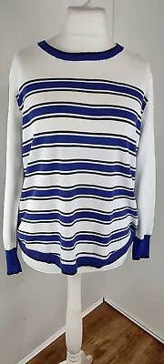 Mantaray Faithful & True Womens Cotton Knit Jumper  White Blue Stripe Striped 14 • £4.75