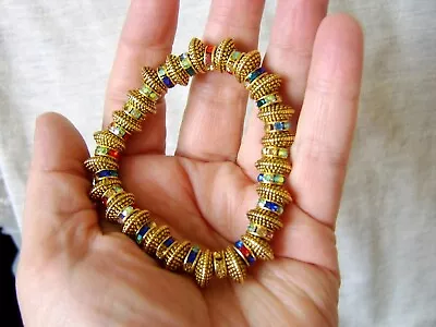 J. Crew Gold Multicolor Crystal Beads Stretchy Bracelet Blue Green Red New • $14.95