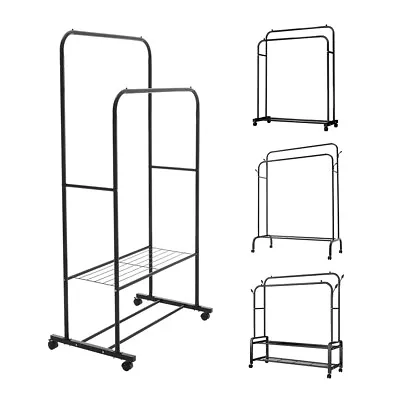 Double Clothes Rail Rack Garment Hanging Dress Display Stand Shoes Storage Shelf • £18.95