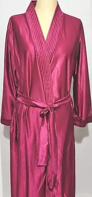 Granada Housecoat Long Robe Size Medium Burgundy Wrap Around  Belted Ribbed Trim • $24.24