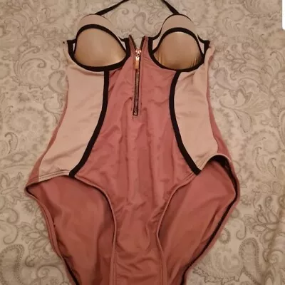  PRIMARK Women Bronze Cupped PADDED UNDERWIRED STRAPLESS ZIP UP SWIMSUIT SIZE 10 • £3