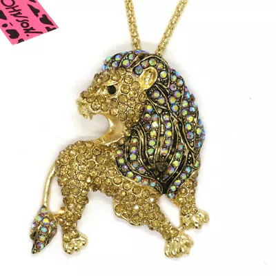 Hot Yellow Vintage Lion Crystal Rhinestone Jewelry Fashion Pendant Necklace Gift • $3.95