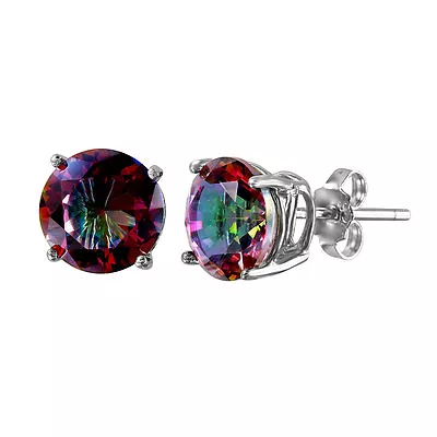 925 Sterling Silver Round Basket Stud Earrings / 8mm Mystic Topaz Gems/stunning! • $23.29