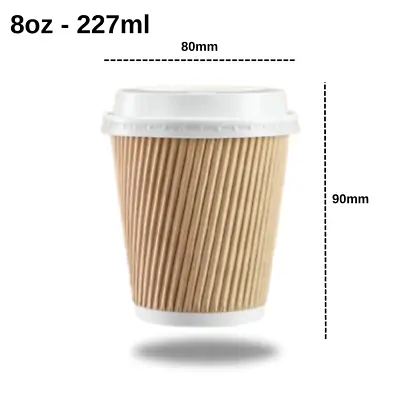 Disposable Takeaway Coffee Cups Kraft Triple Wall Hot Drink Cups 8oz12oz 16oz • £6.99