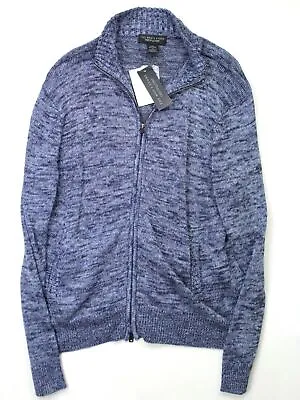 Mens Store Bloomingdales Linen Melange Knit Full Zip Sweater Medium Navy Blue • $19.80