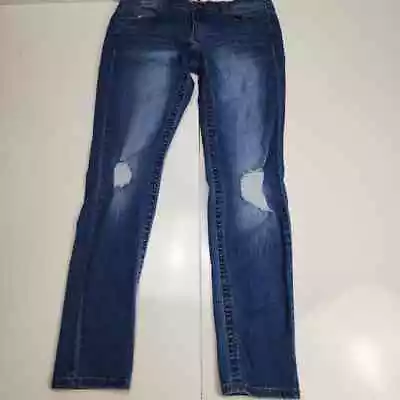 Mudd Jeans FLX Stretch Dark Wash Denim Women's Size 15 Destressed Knees Skinny • $11.99