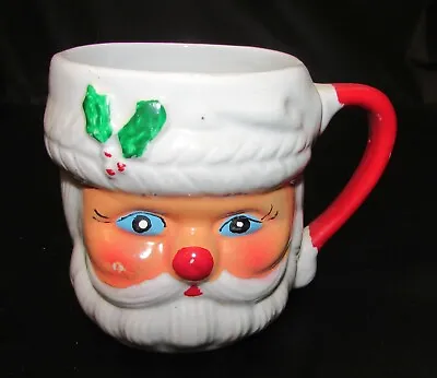 Vintage 1990's Hand Painted Santa Claus Head Face Porcelain Christmas Mug • $15