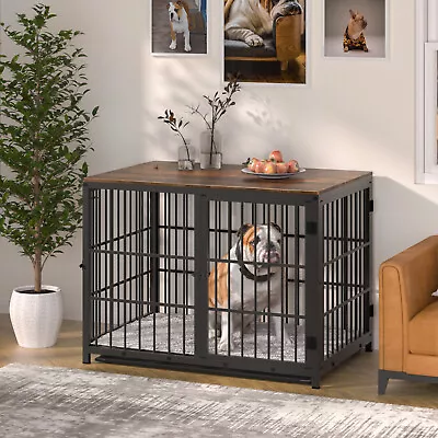 BingoPaw Wooden Dog Crate Heavy Duty Metal Bar Pet Kennel Cage Side End Table • £129.90