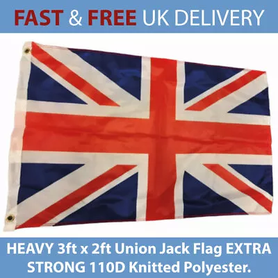 Heavy 3ft X 2ft Union Jack Flag EXTRA STRONG 110D Knitted Polyester • £12.99