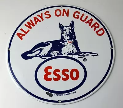 Vintage Esso Gasoline Sign - Guard Dog Shepard Gas Service Porcelain Sign • $145.37