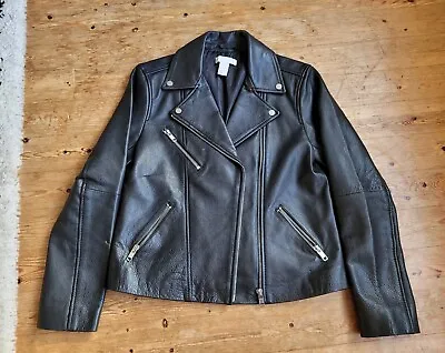 H&M Genuine Leather Biker Jacket In Black Size Eur 34 Usa 2 Uk 6 8 • $49.79