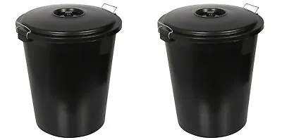 2x 90L Heavy Duty Garden Rubbish Refuse Bin. Metal Handles With Clip Lid.(Black) • £26.21