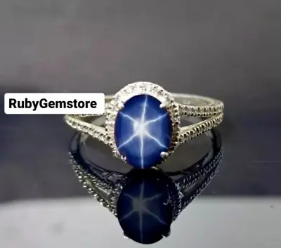 Silver Lindy Star Ring Star Sapphire Ring Sterling Silver 925 Blue Star Sapphire • $53