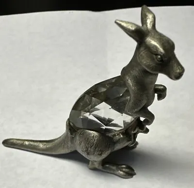 Manon Swarovski Crystal Kangaroo W Joey 3in Figurine SilveTone 1984 Trimlite Vtg • $14