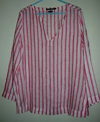 $25 • Buy  ISLAND COMPANY  Women's White Pink Top  Nylon Striped Long Sleeve  Blouse