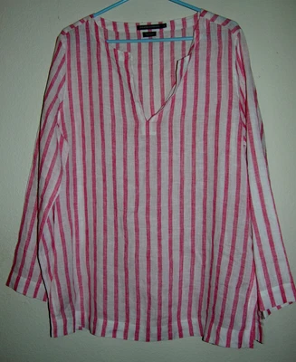 $25 • Buy  ISLAND COMPANY  Women's White Pink Top  Nylon Striped Long Sleeve  Blouse