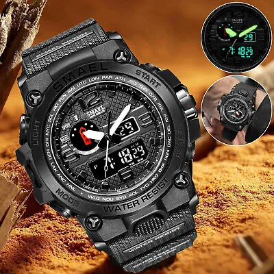 SMAEL Men's Digital Army Military Sport Quartz Watch Analog Waterproof Wristband • $14.48