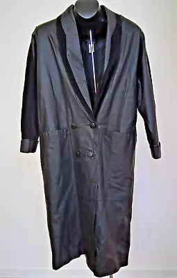 Marco Morani Vintage Woman Black Leather/ Suede Full Length Coat 2-Button Size M • $39.50