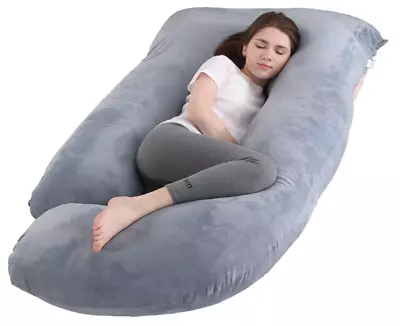 Jcickt Pregnancy Pillow J Shaped Full Body Pillow With Velvet Cover Grey Pillow • $38