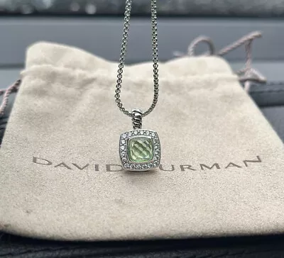 DAVID YURMAN Albion Sterling Silver 7mm Prasiolite  Pave Diamond  Necklace • $199