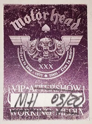 MOTORHEAD RARE 2005 30th ANNIVERSARY TOUR VIP CONCERT SATIN PASS #2 MINT- LEMMY • $8.99