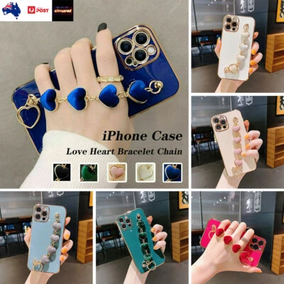 $11.95 • Buy For IPhone 13 Pro Max Case 12 11 XS XR Gold Cute Love Heart Strap Phone Cover