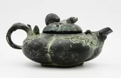 Old Chinese Qing Dynasty Bronze Handcrafted Squirrel And Pumpkin Statue Teapot • $0.01