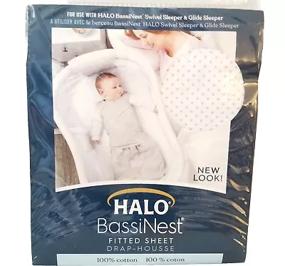 New HALO Bassinest Swivel Glide Sleeper Fitted Sheet Gray Pin Dot 100% Cotton  • $10.99