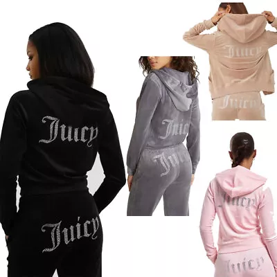 Womens Jui Print Diamante Logo Zip Up Velour Velvet Tracksuit Sweater Gift Lady • £25.20