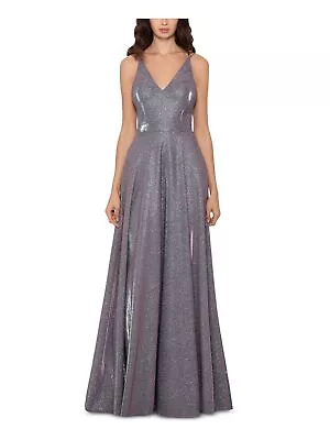 XSCAPE Womens Silver Spaghetti Strap V Neck Full-Length Prom A-Line Dress 4 • $102.99