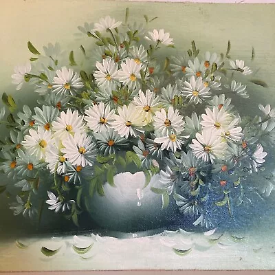 Vtg Original Oil Painting Canvas Board 16”x12 Floral Still Life Daisies Signed • $43