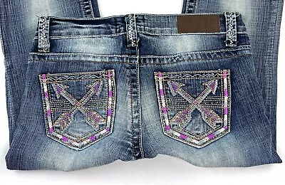 Cowgirl Up Womens Embroidered Western Bootcut Denim Blue Jeans 28 X 33.5  • $26.99