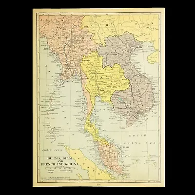 Vintage SOUTHEAST ASIA Map Indochina Thailand Siam Burma 1930s Original Antique • $12.71