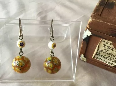 Vintage Genuine Millefiori Murano Art Glass Bead Dangle Earrings Venetian • $0.99