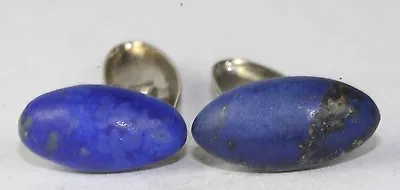 Antique Sterling Silver Oval Lapis Cufflinks • $117.50