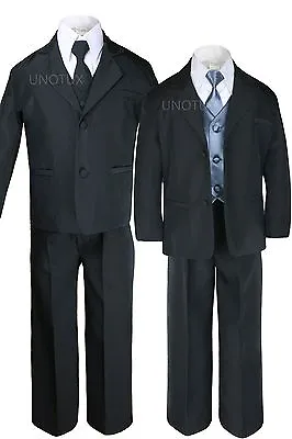 $47.99 • Buy D New Black Wedding Tuxedo Suit Of Baby Toddler Boy Teen + Color Vest Tie Set 