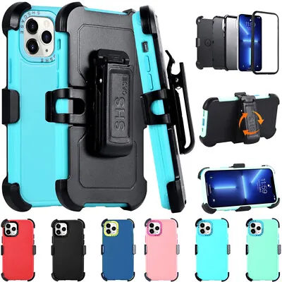 For IPhone 15 14 13 12 11 Pro Max XR X 8 7 Armor Case Stand Cover With Belt Clip • $15.89