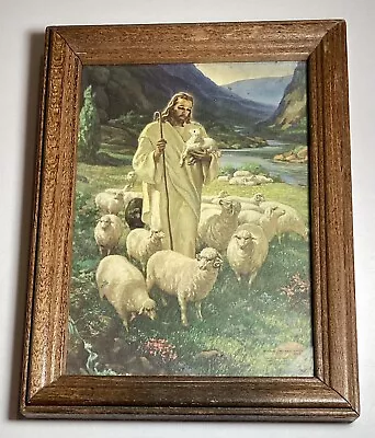 Vintage -Jesus The Good Shepherd- Picture In Frame 8” By 6” • $0.99