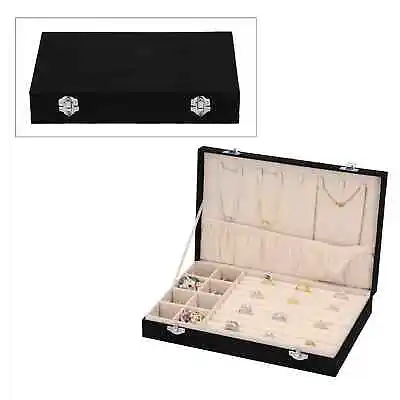 £39.05 • Buy Jewelry Box Black Velvet With Anti Tarnish Lining Lock Ring Rows Necklace Hooks