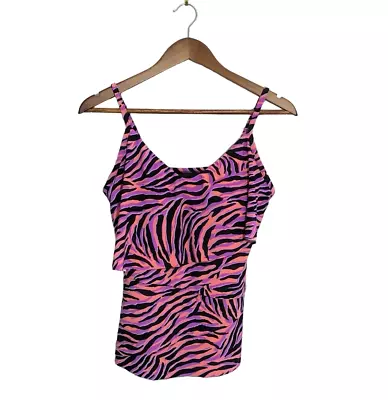 Magicsuit Purple Wild Life Chloe Tankini Swim Top Size 8 Ruffle Tiered Slimming • $29.97