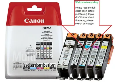 Canon Ink Cartridges PGI-580PGBK CLI-581BK CLI-581C CLI-581M CLI-581Y (Setup ) • £27.97