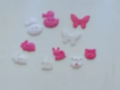 10 Baby's ButtonsRabbitBearSnail WHITE PINK 2 HolesflatbacksSewingCrafts  • £1.75